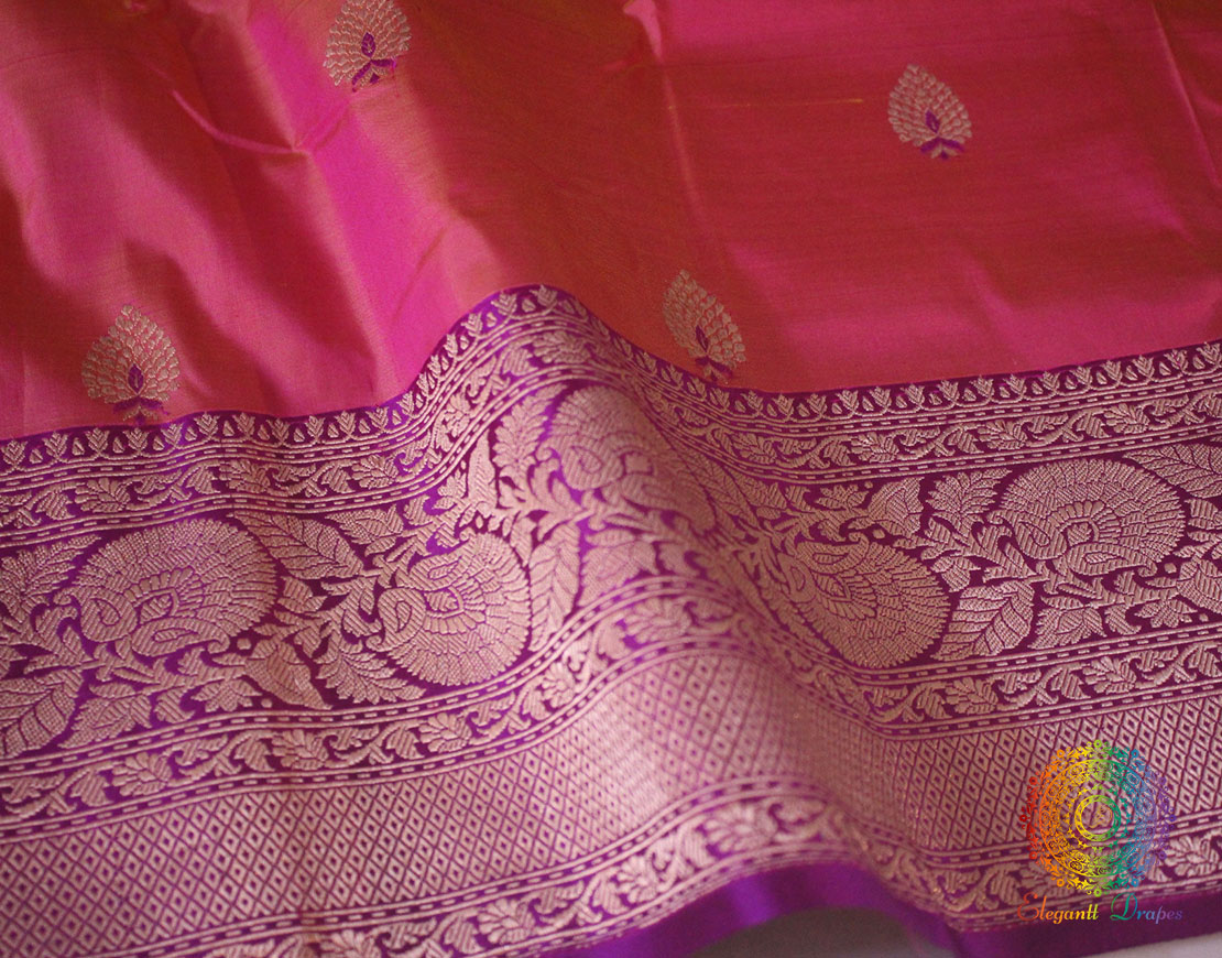 Peach Pink Banarasi Handloom Pure Katan Silk Saree