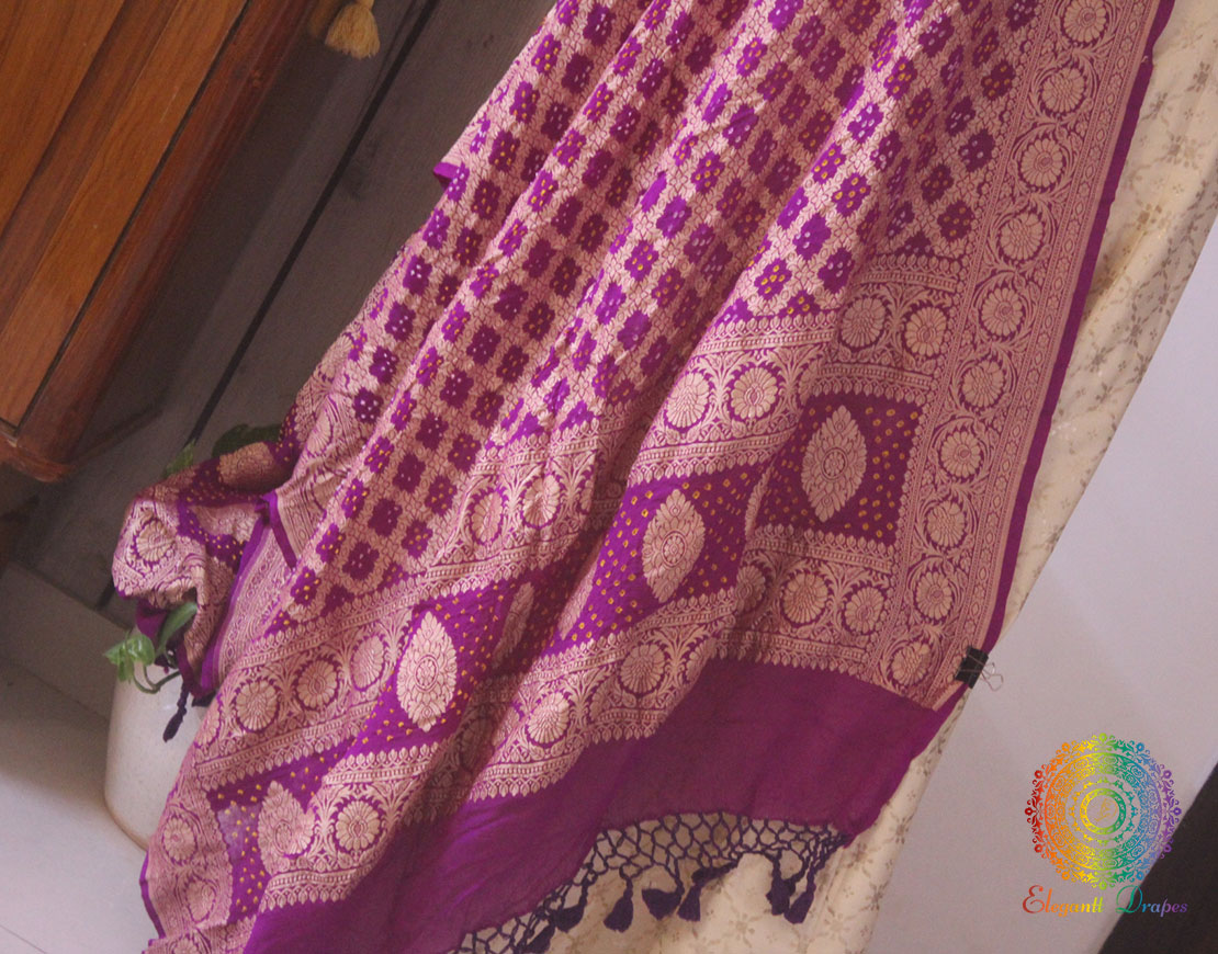 Purple Pure Banarasi Georgette Bandhani Dupatta
