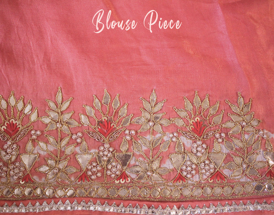 Peach Pure Gaji Silk Bandhani Gharchola Gota Patti Saree