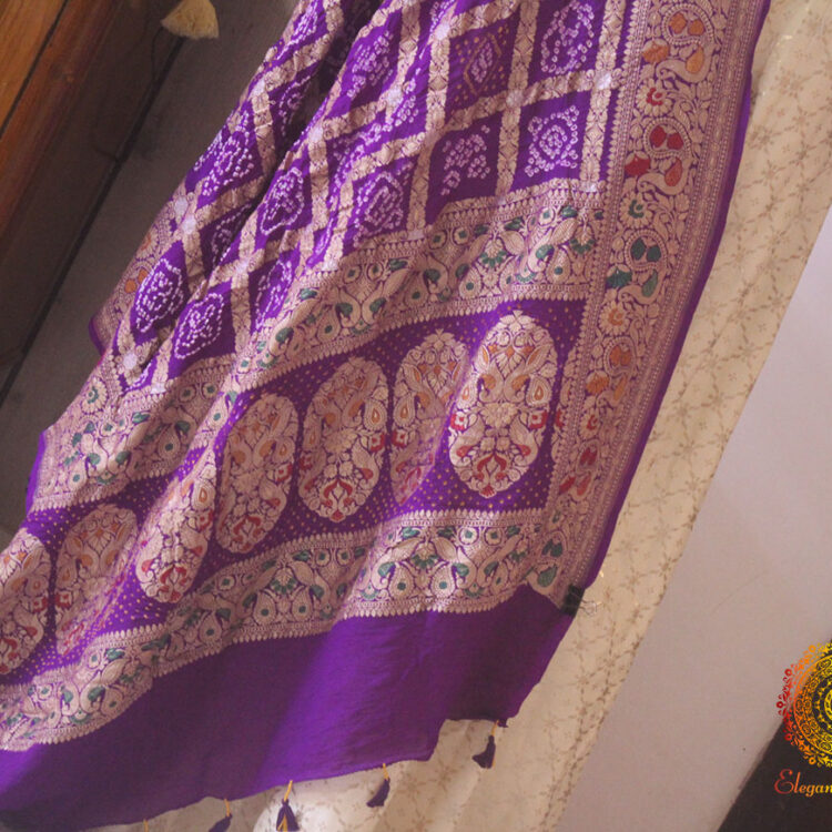 Purple Pure Banarasi Georgette Gharchola Bandhani Dupatta
