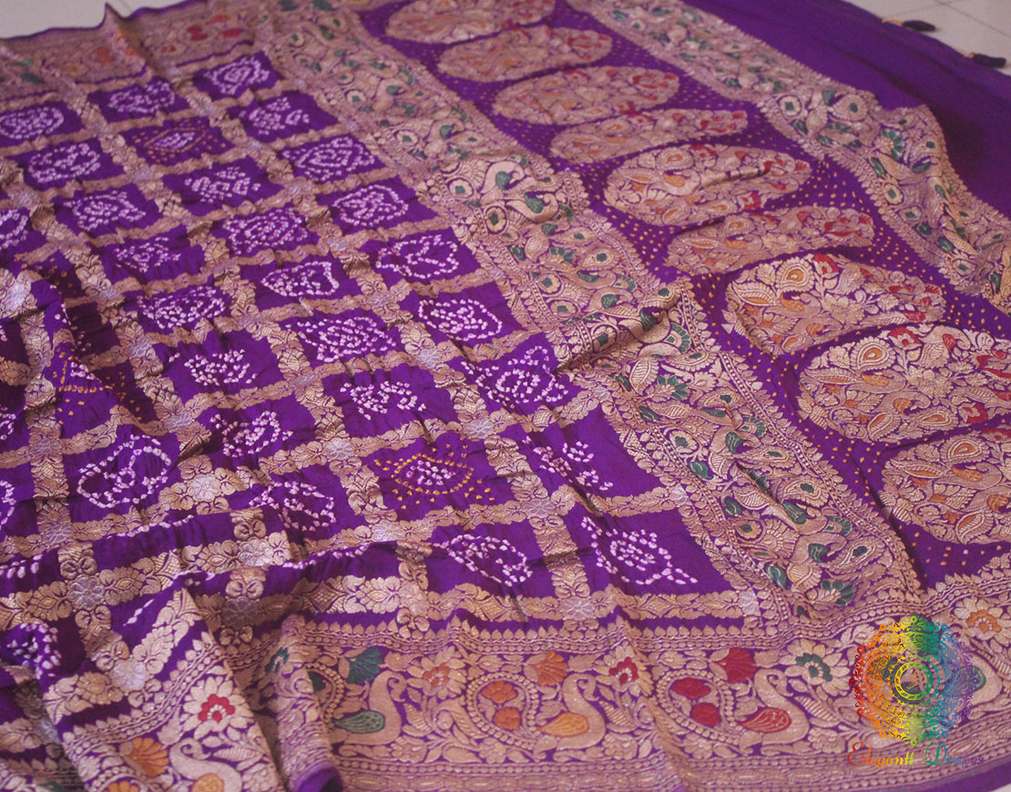 Purple Pure Banarasi Georgette Gharchola Bandhani Dupatta