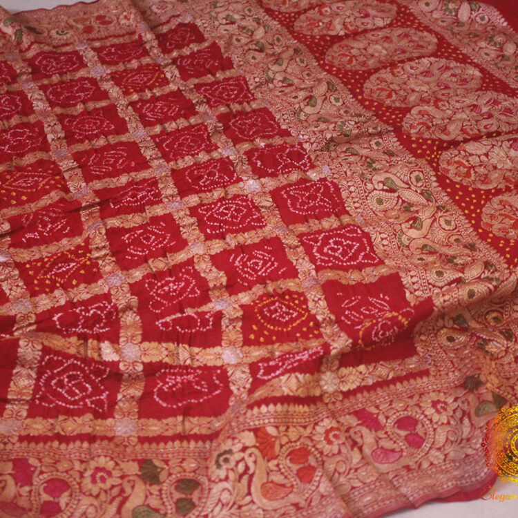 Red Pure Banarasi Georgette Gharchola Bandhani Dupatta