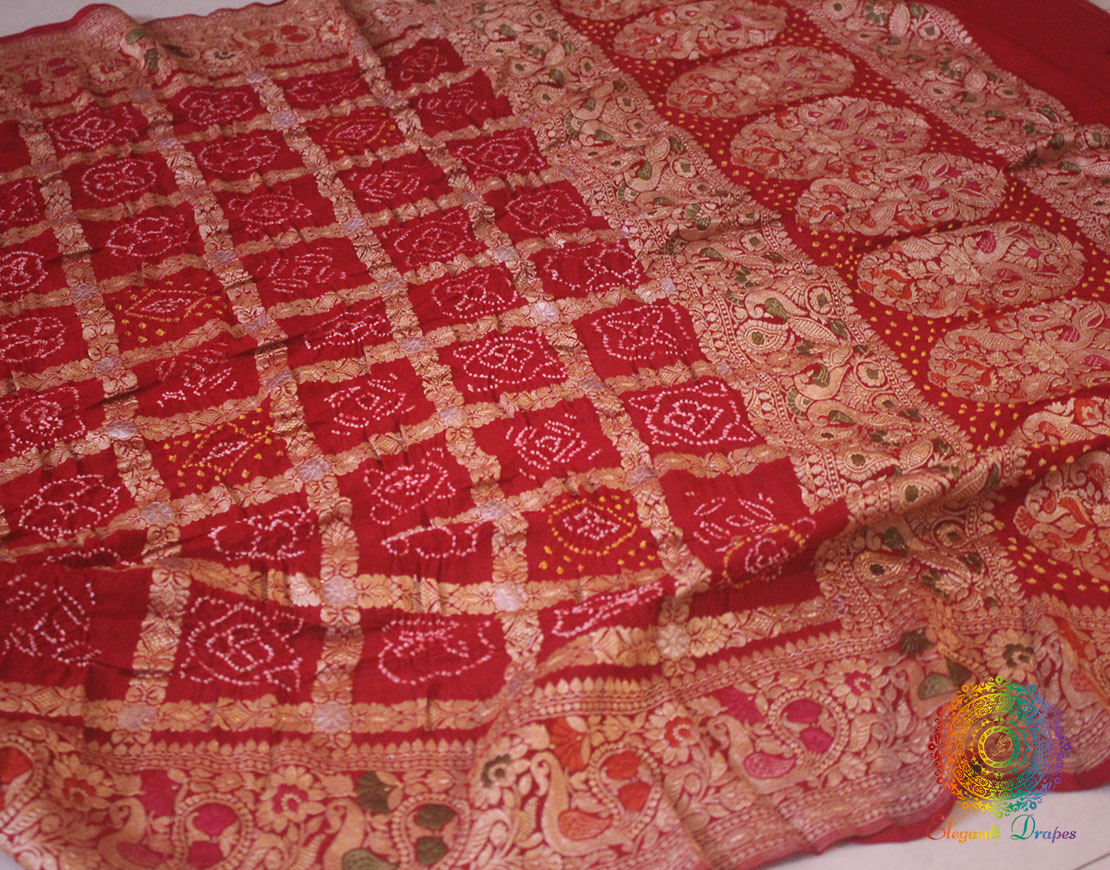 Red Pure Banarasi Georgette Gharchola Bandhani Dupatta