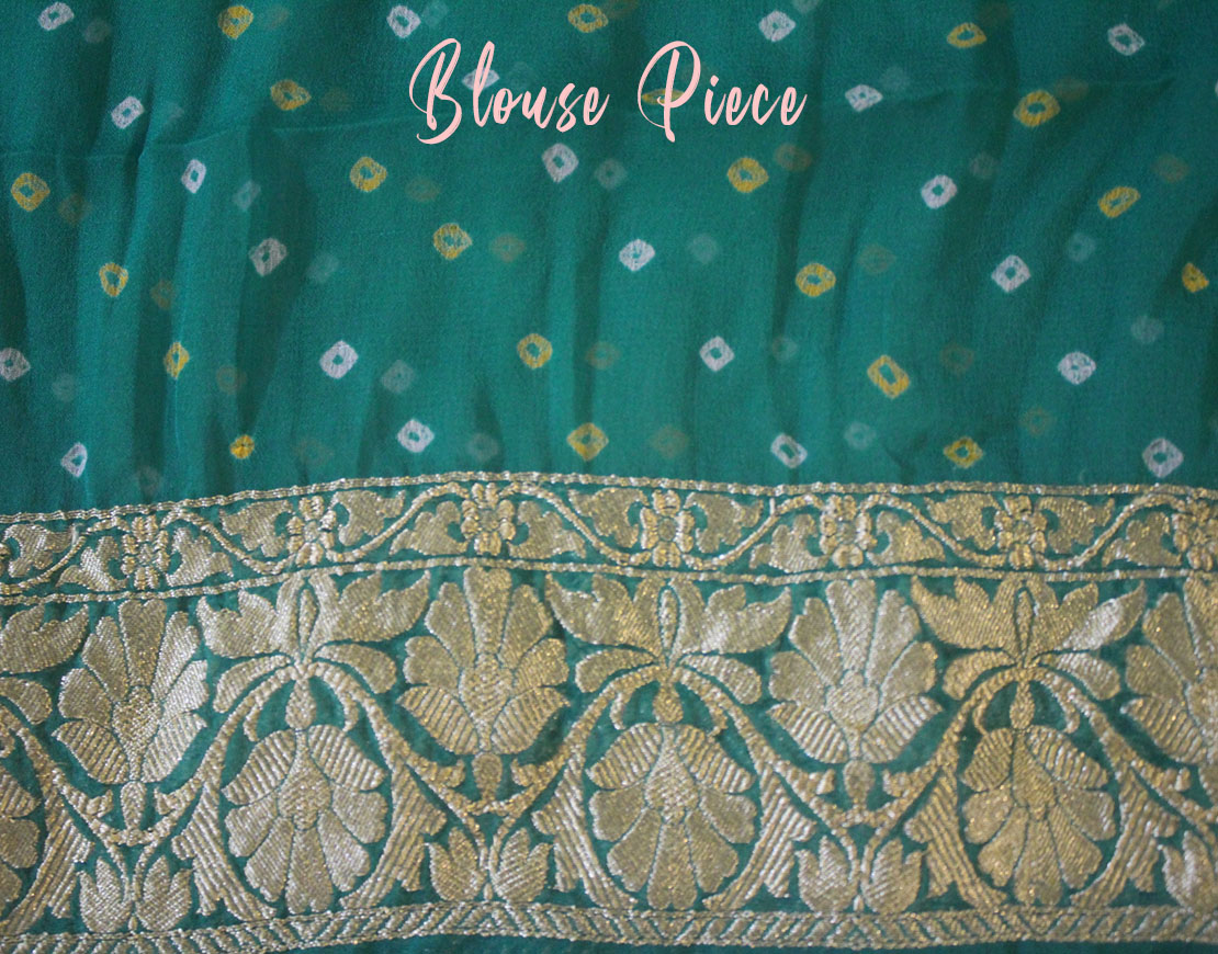 Turquoise Pure Khaddi Georgette Bandhani Banarasi Saree