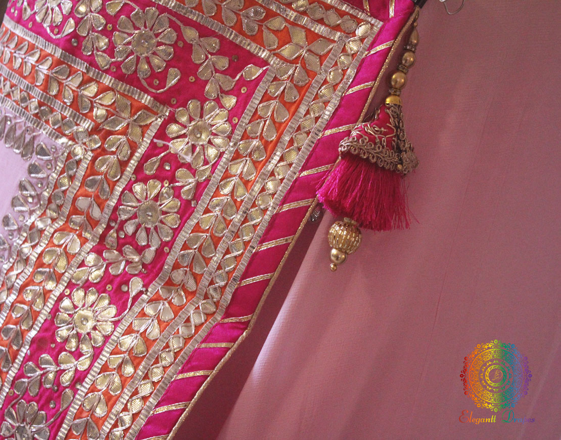 Baby Pink Gota Patti Handwork Pure Chinon Crepe Saree