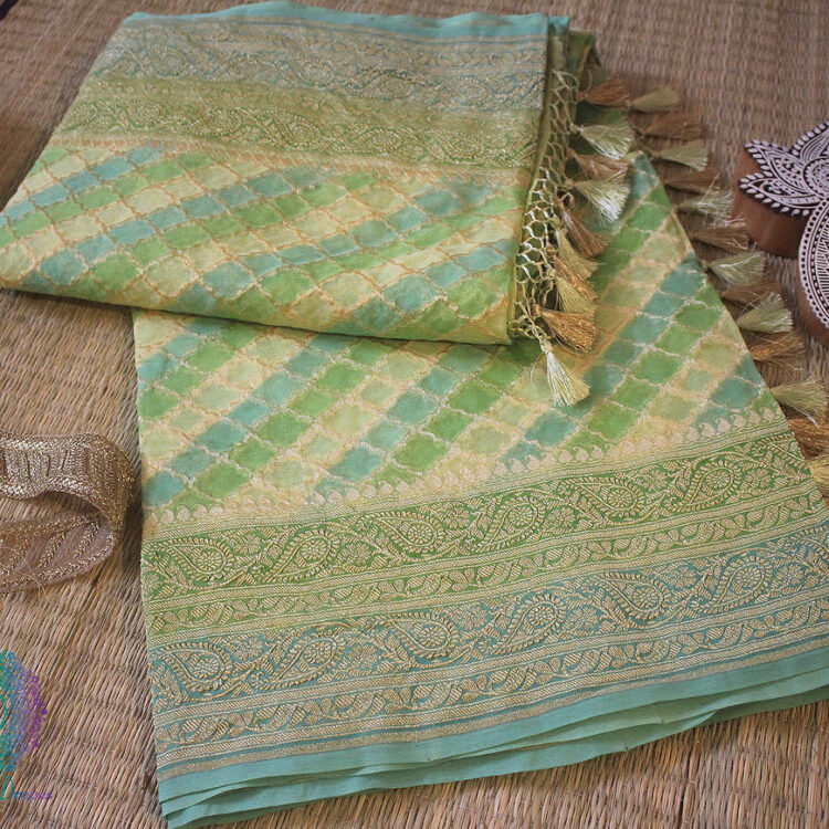 Green Rangkat Banarasi Handloom Georgette Saree