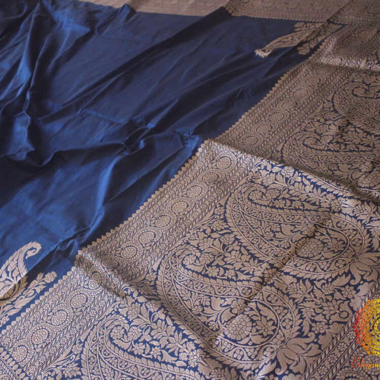 Navy Blue Banarasi Handloom Pure Katan Silk Konia Saree