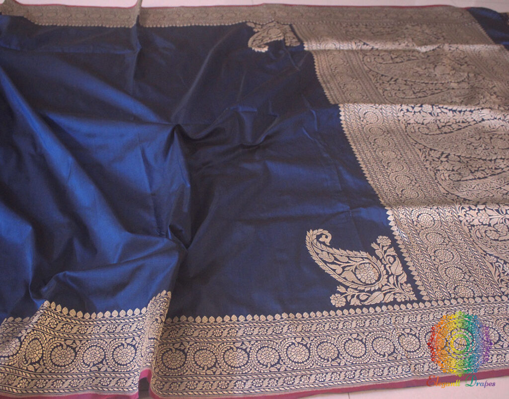 Navy Blue Banarasi Handloom Pure Katan Silk Konia Saree