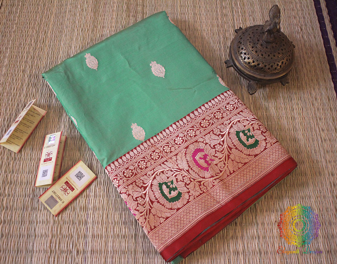 Green Banarasi Handloom Pure Katan Silk Meenakari Saree