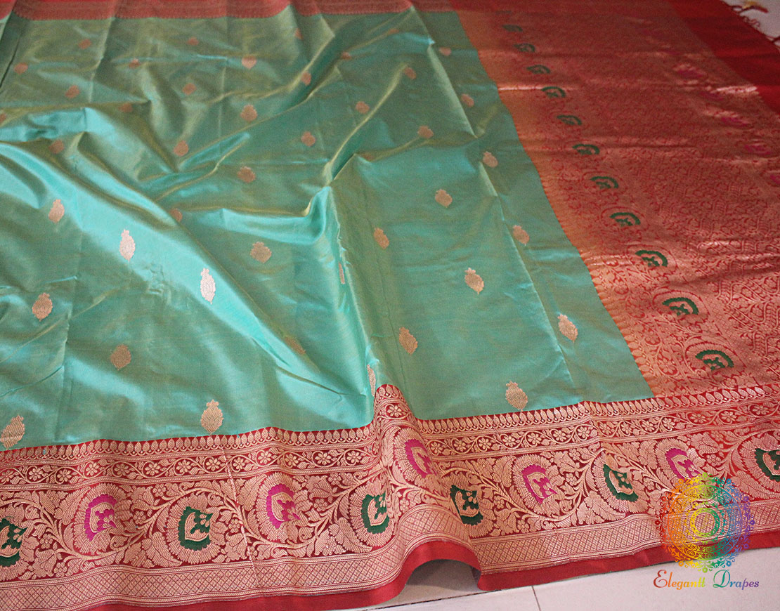 Green Banarasi Handloom Pure Katan Silk Meenakari Saree