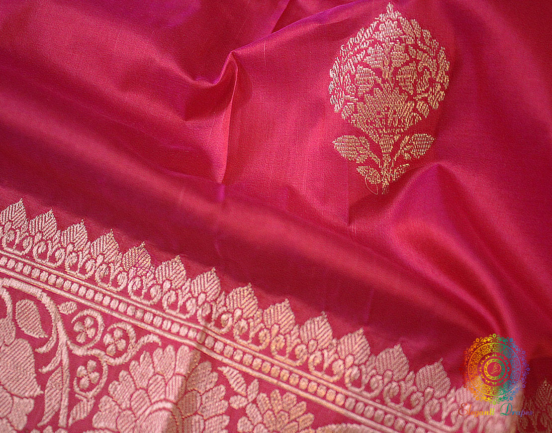 Hot Pink Banarasi Handloom Pure Katan Silk Saree