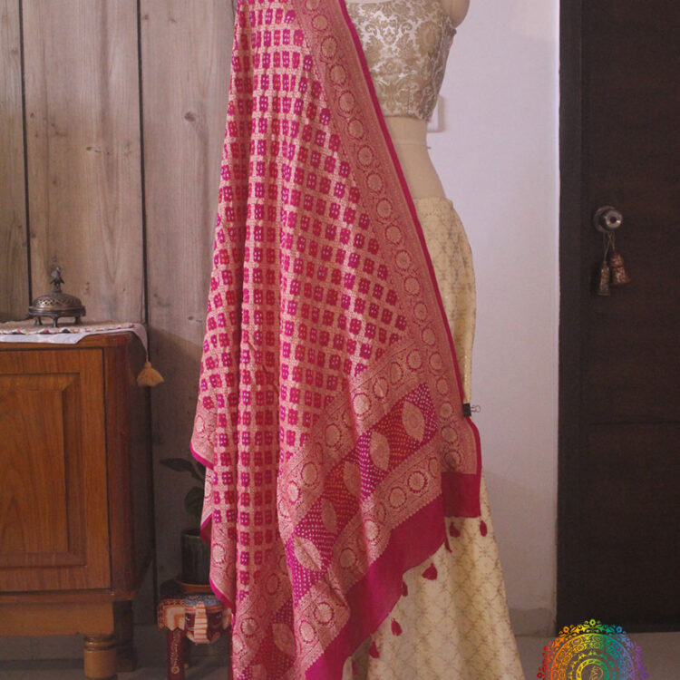 Pink Pure Banarasi Georgette Bandhani Dupatta