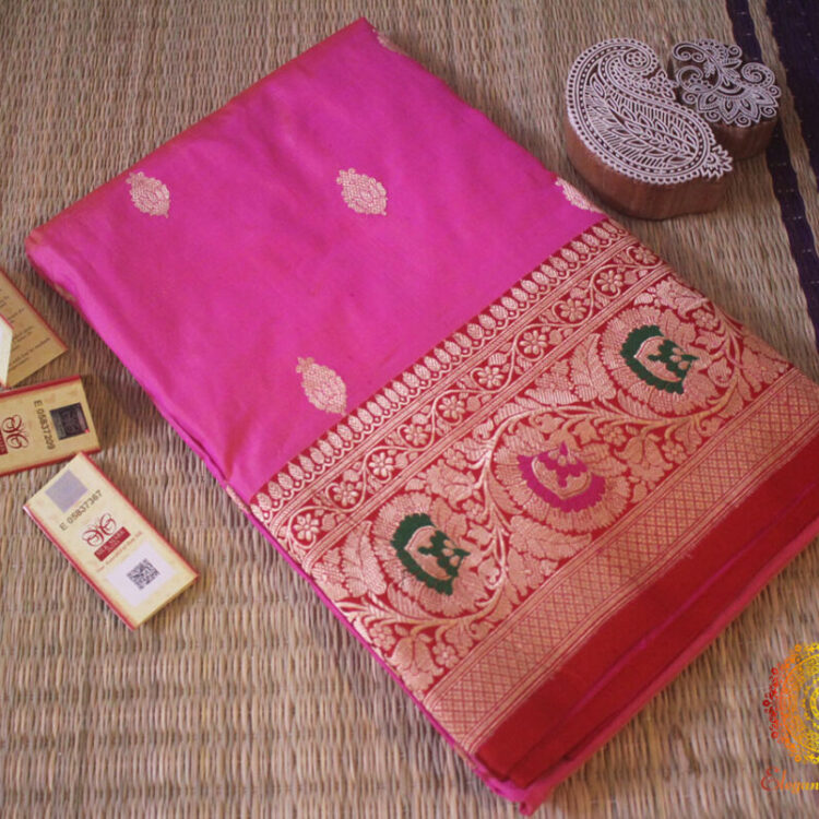 Pink Banarasi Handloom Pure Katan Silk Meenakari Saree