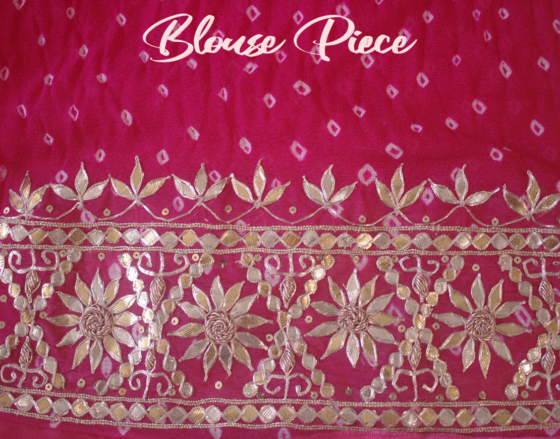 Pink Pure Crepe Bandhani Gota Patti Handwork Saree