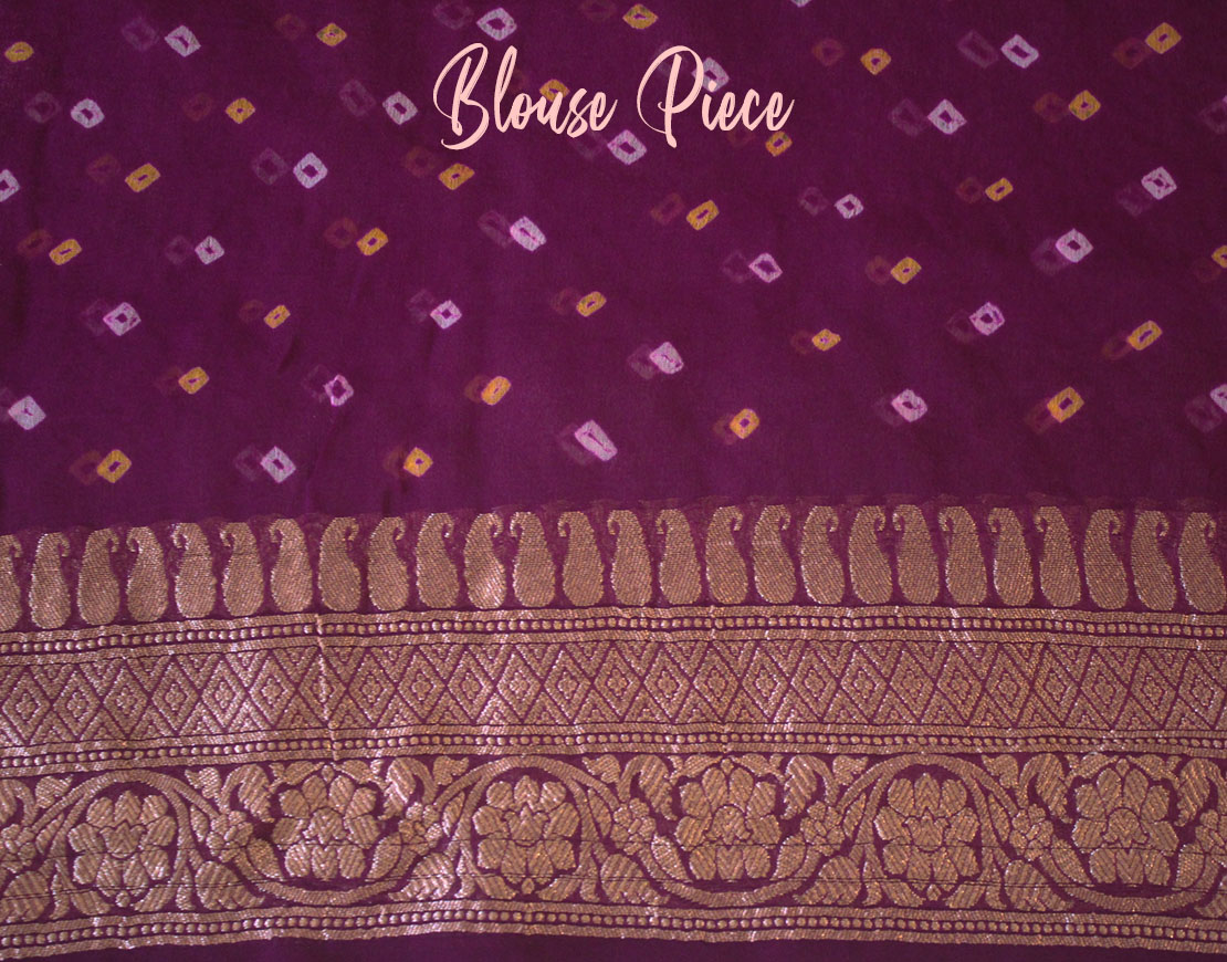Purple Pink Pure Banarasi Khaddi Georgette Bandhani Saree