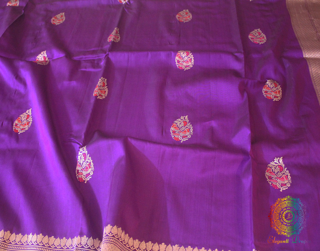 Purple Banarasi Handloom Pure Katan Silk Meenakari Saree
