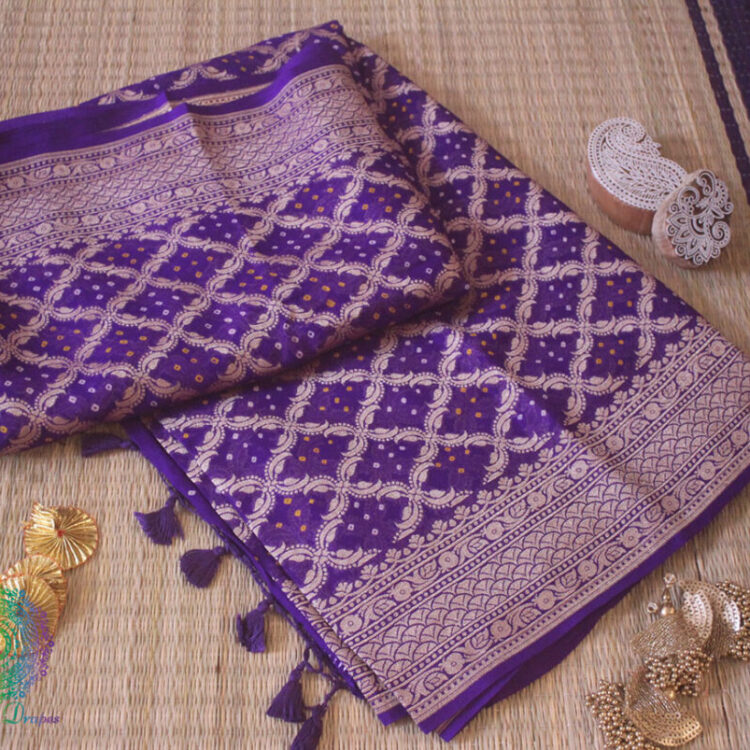 Purple Pure Banarasi Khaddi Georgette Bandhani Saree