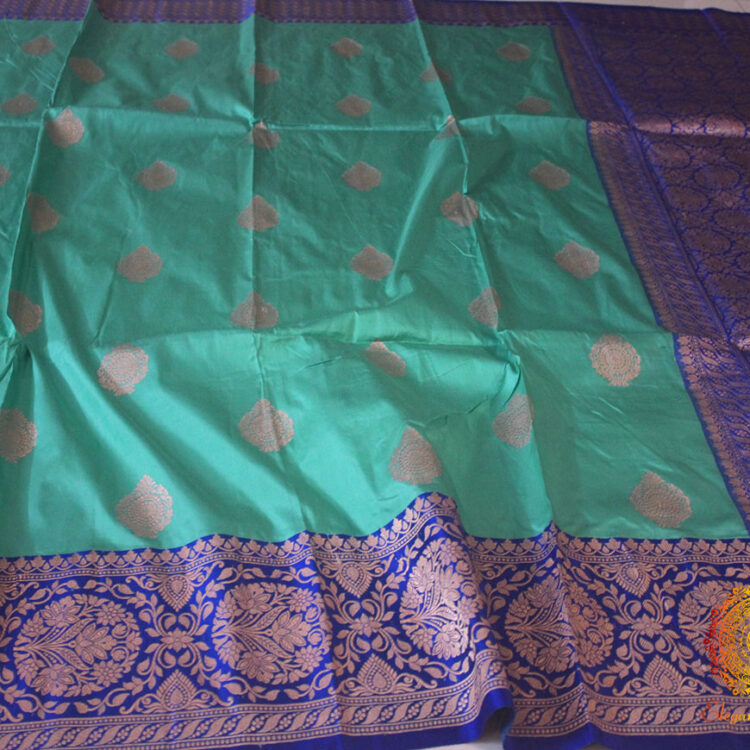 Cyan Blue Banarasi Handloom Pure Katan Silk Saree