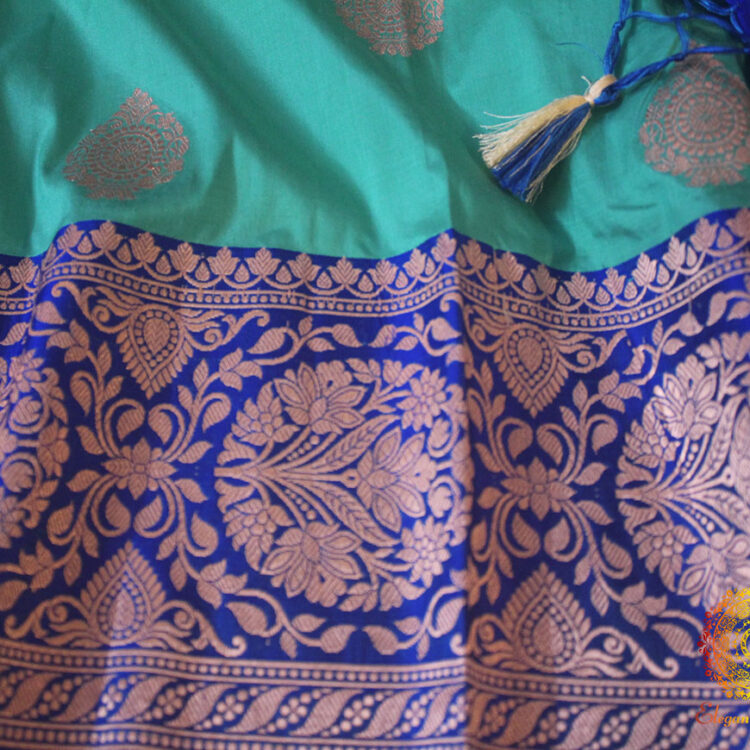 Cyan Blue Banarasi Handloom Pure Katan Silk Saree