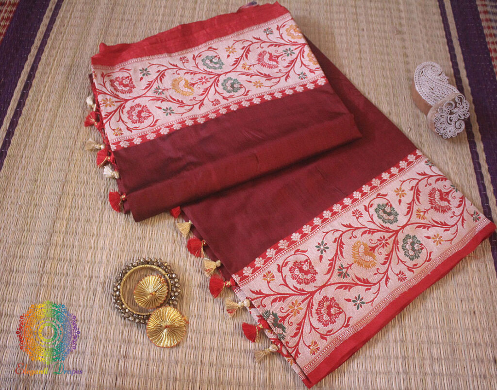 Maroon Banarasi Handloom Pure Katan Silk Paithani Saree