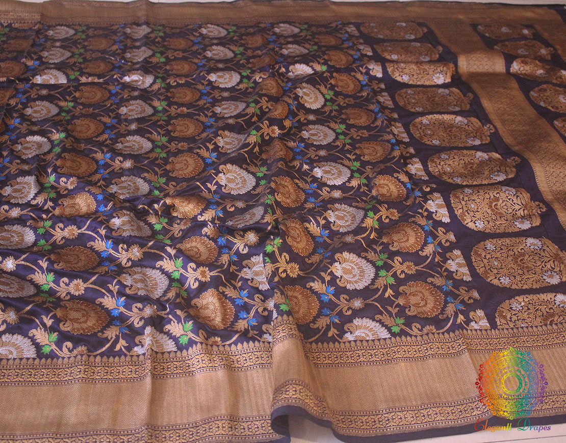 Carbon Blue Pure Banarasi Handloom Katan Silk Saree