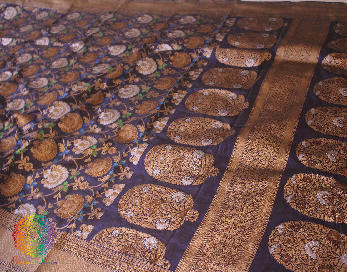 Carbon Blue Pure Banarasi Handloom Katan Silk Saree