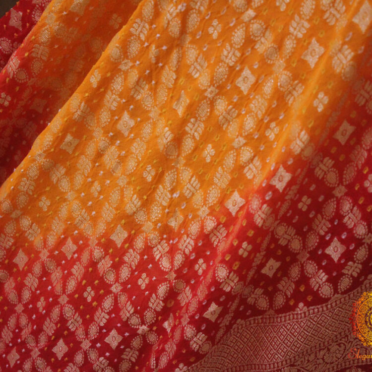 Red Yellow Pure Banarasi Georgette Bandhani Dupatta