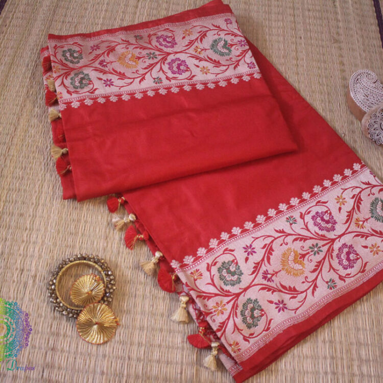 Red Banarasi Handloom Pure Katan Silk Paithani Saree