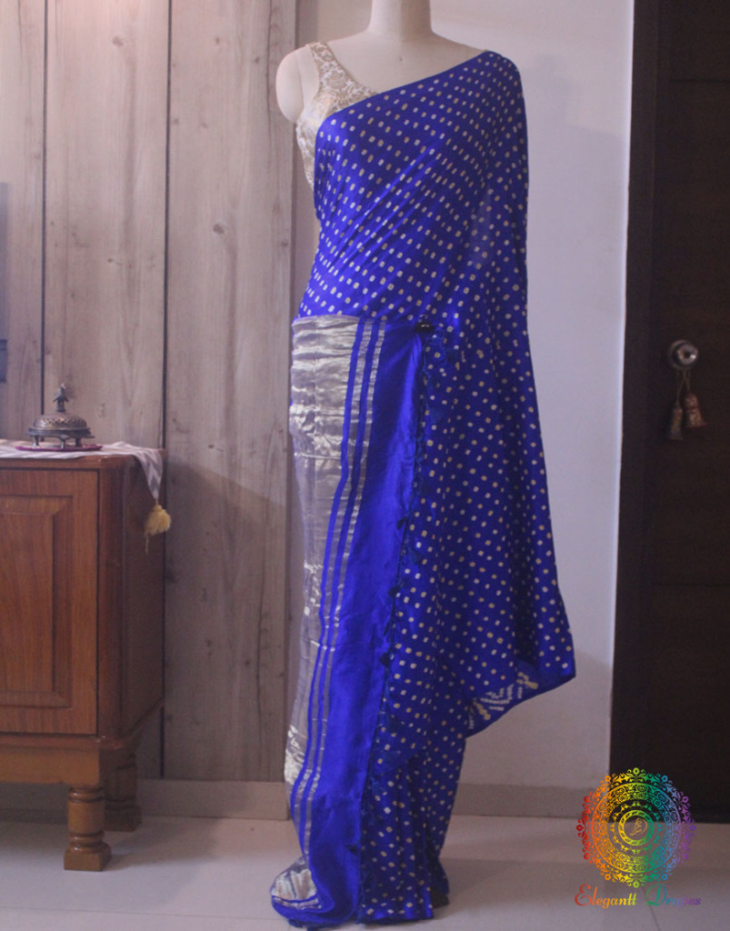 Royal Blue Pure Gajji Silk Bandhani Saree