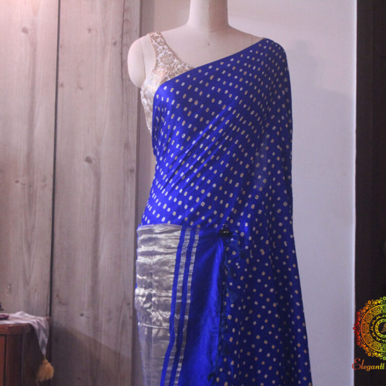 Royal Blue Pure Gajji Silk Bandhani Saree