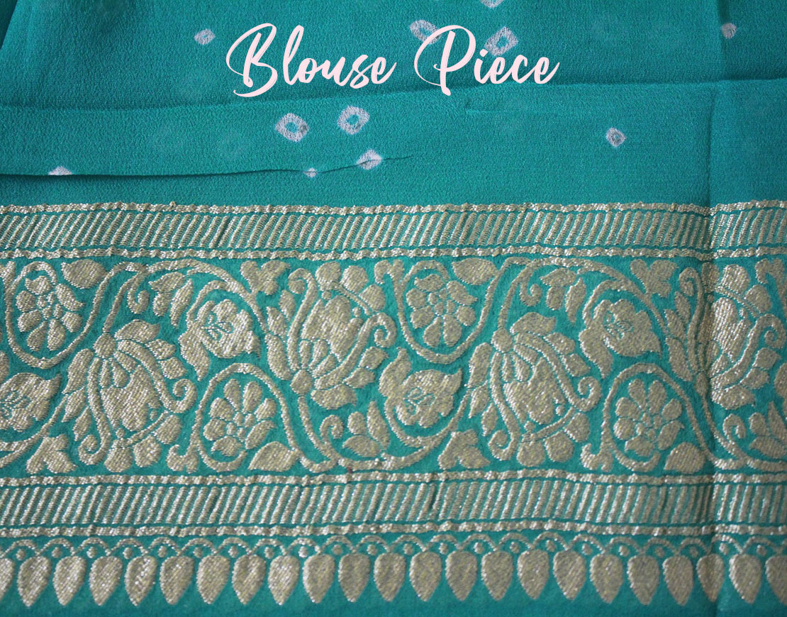 Blue Green Pure Banarasi Khaddi Georgette Bandhani Saree