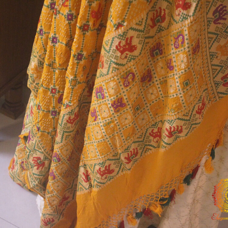 Mustard Banarasi Handloom Georgette Patola Bandhani Dupatta
