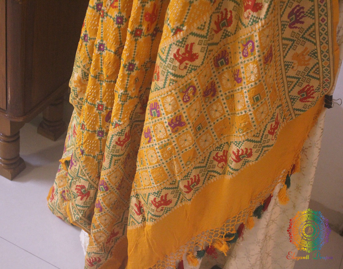 Mustard Banarasi Handloom Georgette Patola Bandhani Dupatta