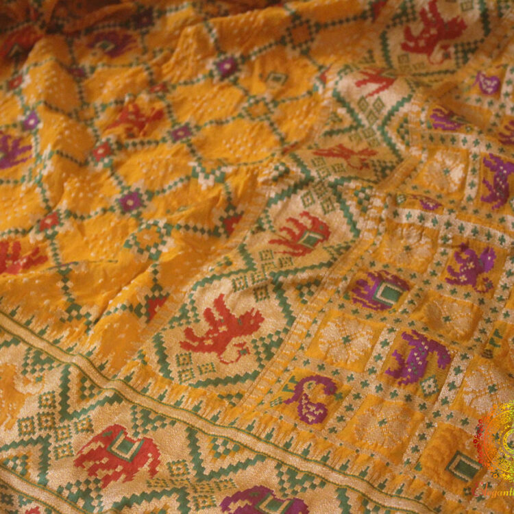 Mustard Banarasi Handloom Georgette Patola Bandhani Dupatta