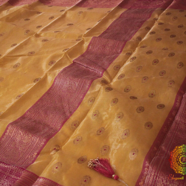 Mustard Pure Chanderi Handloom Tissue Silk Saree