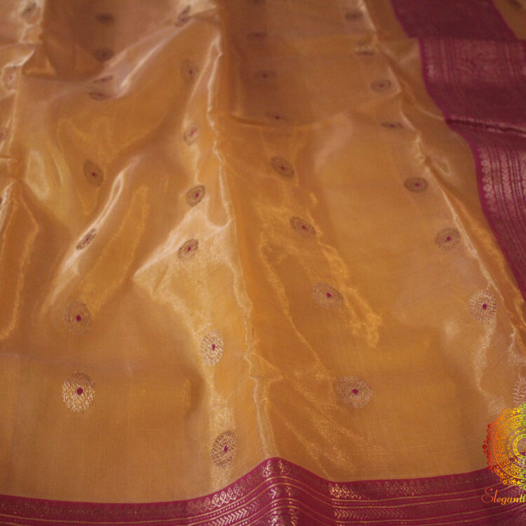 Mustard Pure Chanderi Handloom Tissue Silk Saree