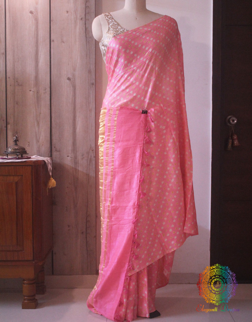 Candy Pink Pure Gajji Silk Bandhani Saree