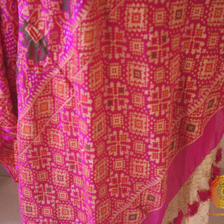 Pink Banarasi Handloom Georgette Patola Bandhani Dupatta