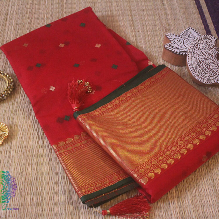 Red Pure Chanderi Handloom Katan Silk Saree