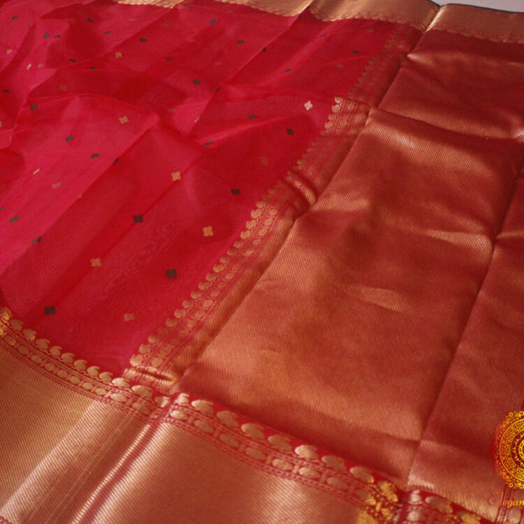 Red Pure Chanderi Handloom Katan Silk Saree