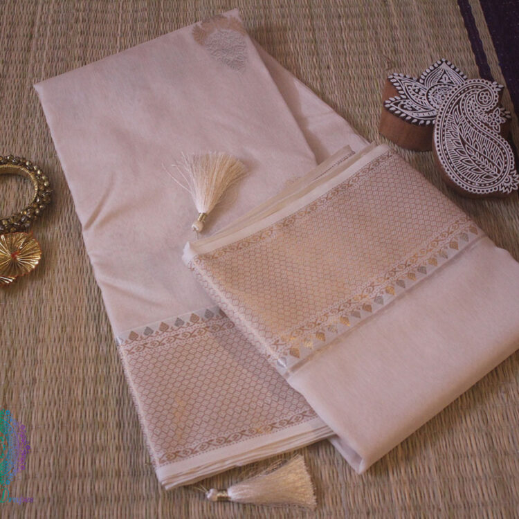 Off White Pure Chanderi Handloom Pattu Silk Saree
