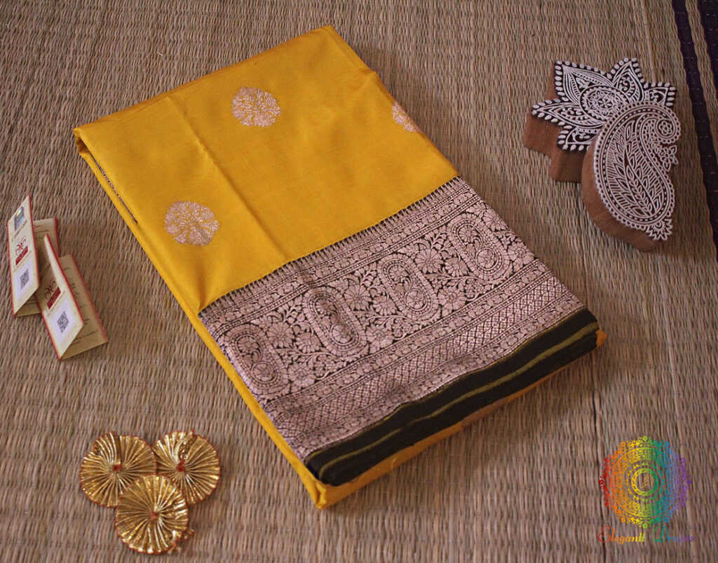 Mango Yellow Banarasi Handloom Pure Katan Silk Saree