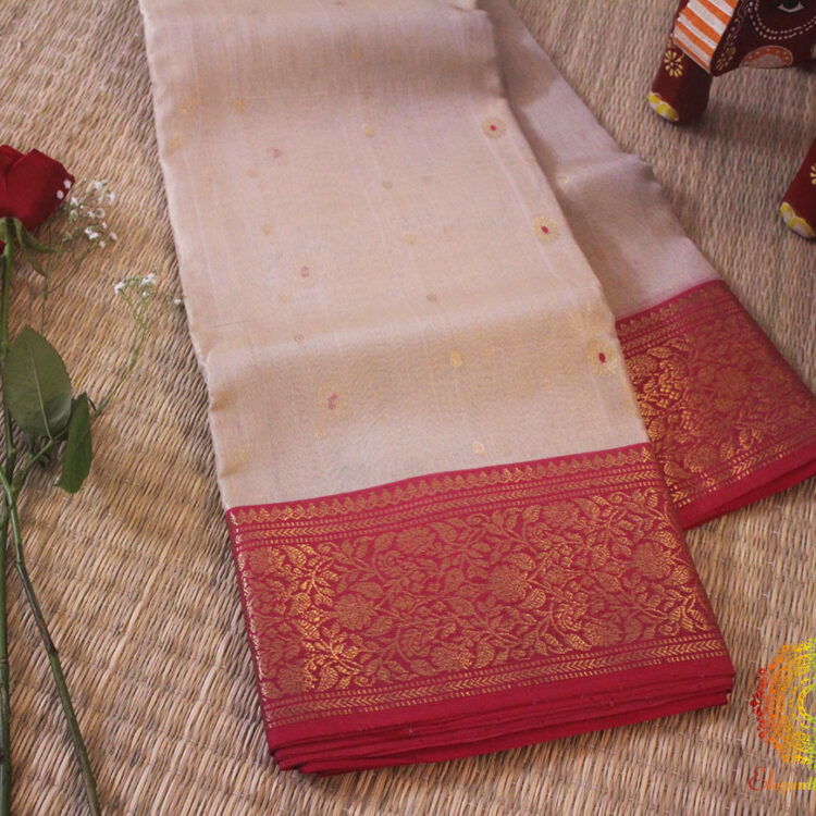 Beige Pure Chanderi Handloom Tissue Silk Saree