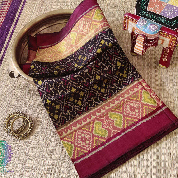Black Pure Mulberry Silk Rajkot Patola Saree