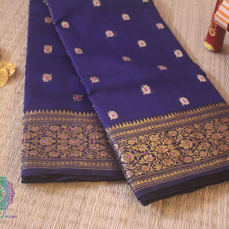Blue Pure Chanderi Handloom Katan Silk Saree