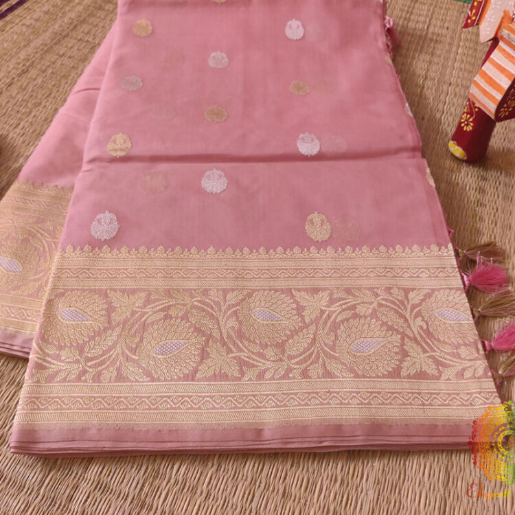 Blush Pink Banarasi Handloom Kora Silk Sona Rupa Saree