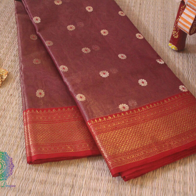 Deep Mauve Pure Chanderi Handloom Tissue Silk Saree
