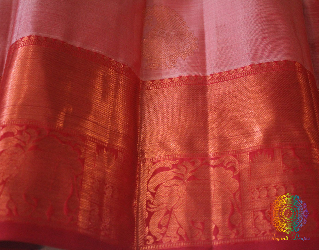Rose Pink Pure Kanjivaram Silk Saree