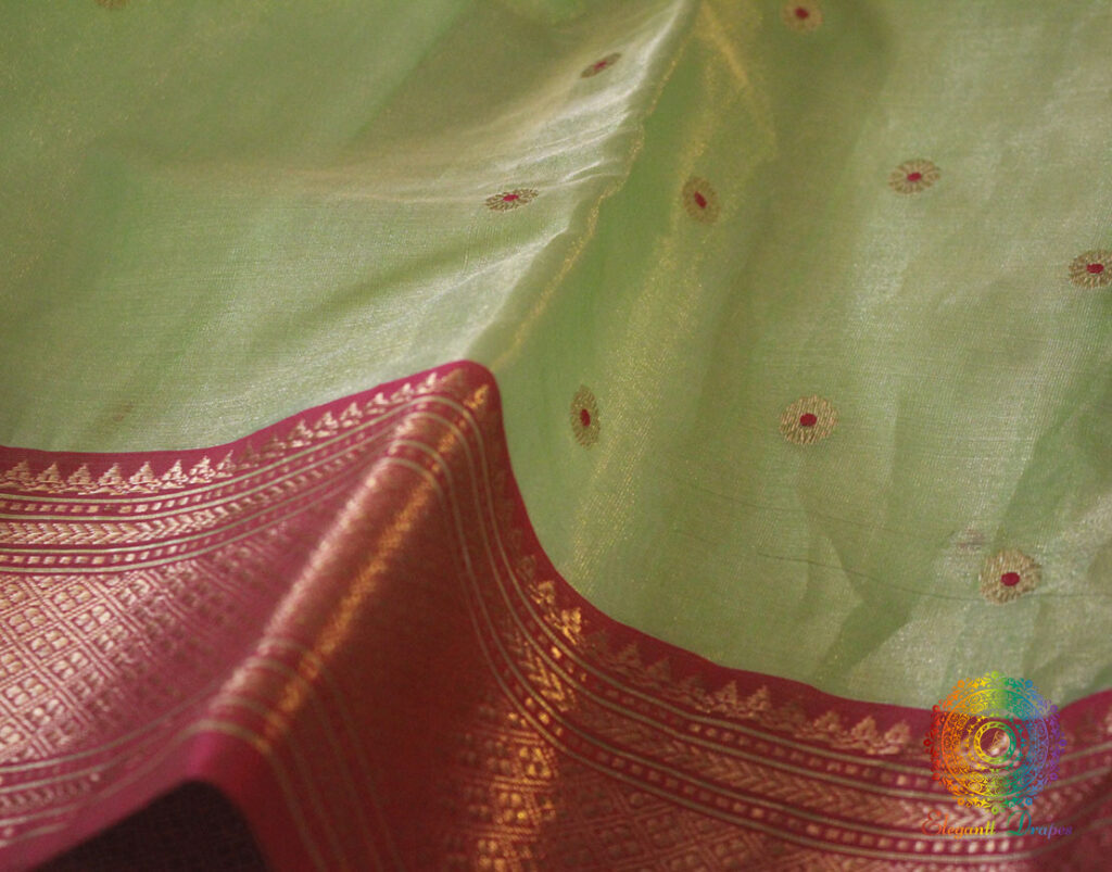 Green Pure Chanderi Handloom Tissue Silk Saree