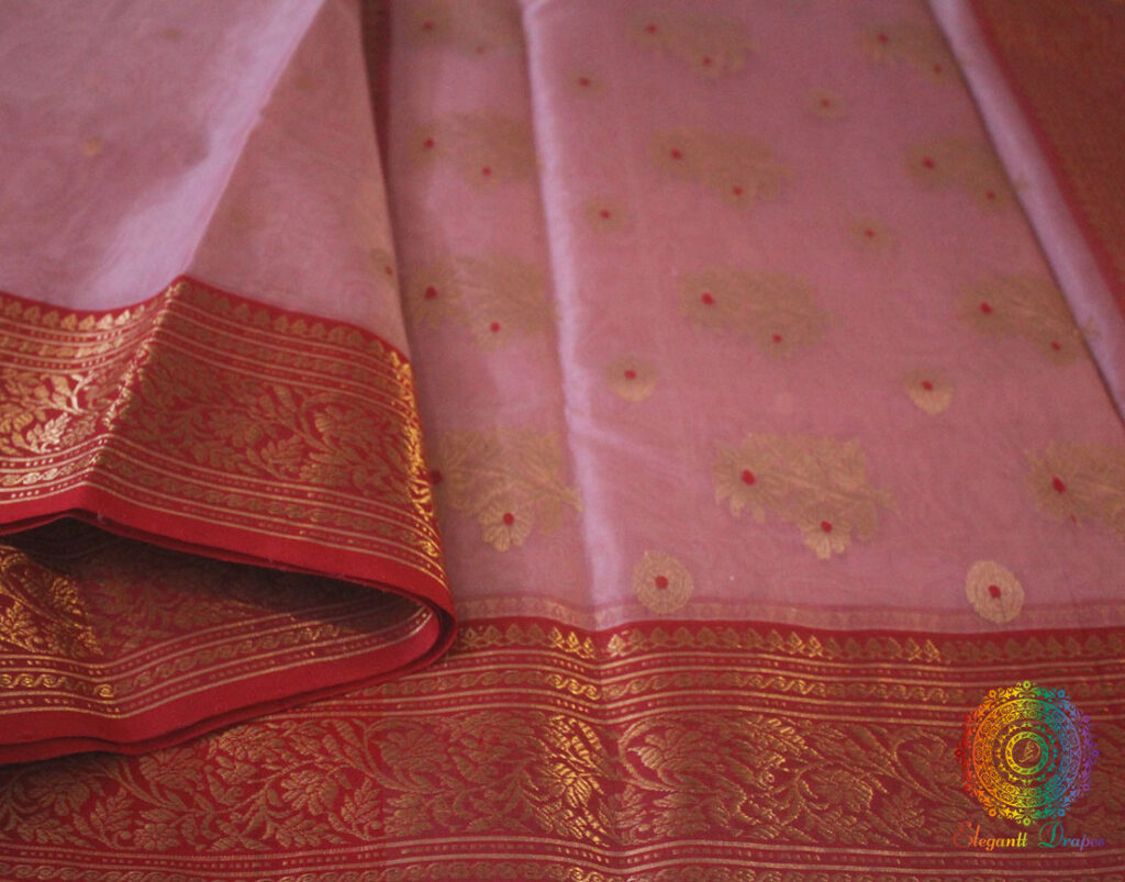 Light Pink Pure Chanderi Handloom Katan Silk Saree